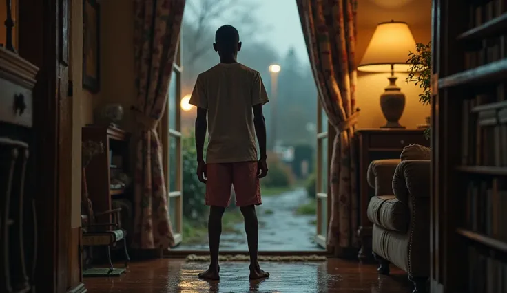 The camera maintains its position inside the house, but now the focus is Move to a new figure. Captured with a 50mm anamorphic lens, The depth of field keeps the 18-year-old black man in evidence, as the interior of the house behind him dissolves in a warm...