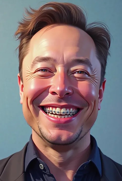 Elon Musk smiling with braces on his teeth