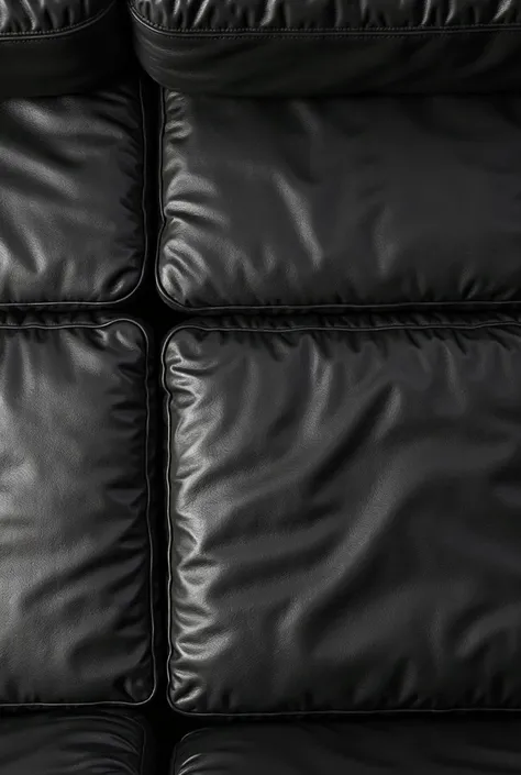 "A highly realistic and detailed top-down view of a black leather couch with a soft texture and visible creases. The camera is positioned directly above, capturing a clear and sharp view of the couch’s surface. The lighting is bright and well-balanced, enh...