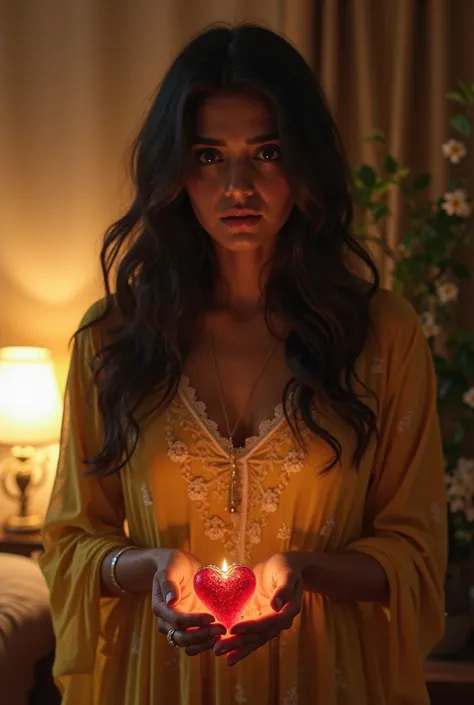 Nirmala a beautiful women stands in the softly lit room, her yellow anarkali suit now slightly disheveled as she holds the delicate red panty in her hands. The silks and lace shimmer under the gentle light, and her heart races as she processes the gift. He...