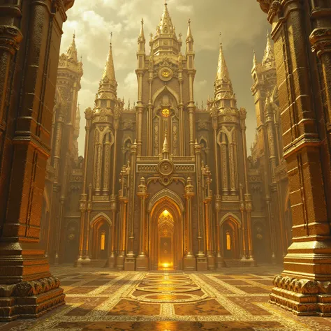 huge medieval castle made of gold style backrooms without people