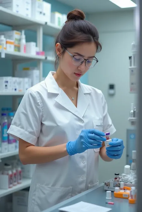 an image of a nurse labeling the sample and storing it 