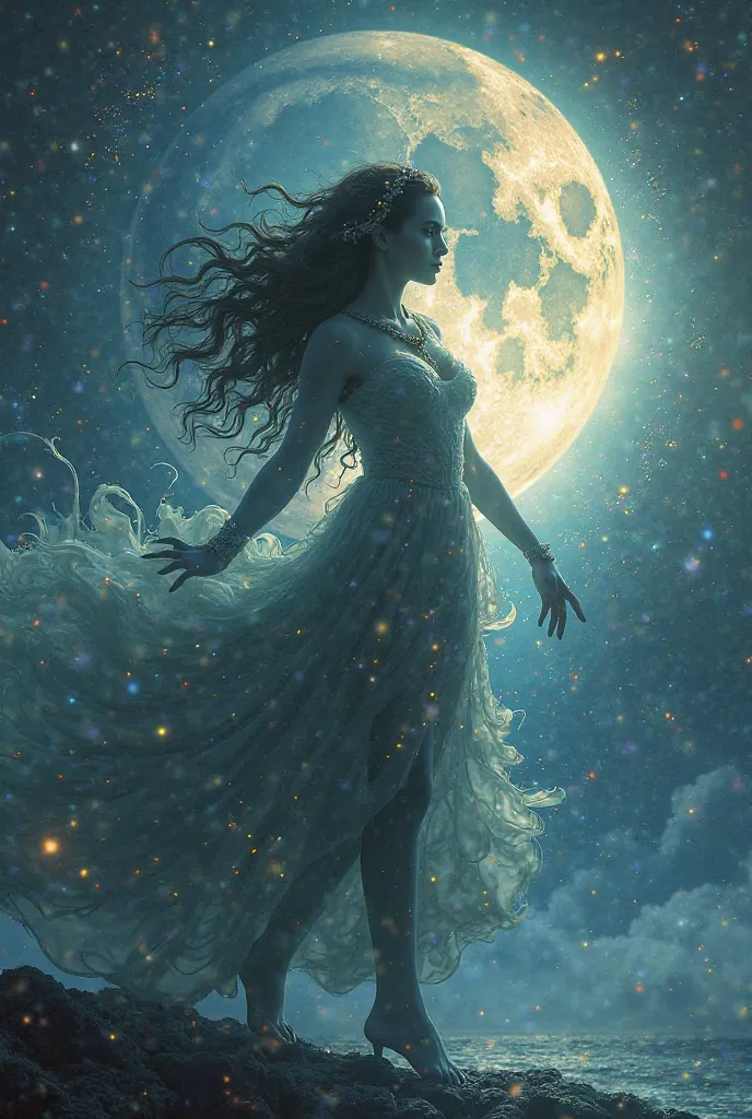 Kemelly, o Eclipse
" between light and shade , she dances.
Kemelly is the impossible encounter between Sun and Moon,
the sacred pause in which the world holds its breath.
She doesn't choose sides — she's both.
 Sea and Sky , silence and thunder, brightness...