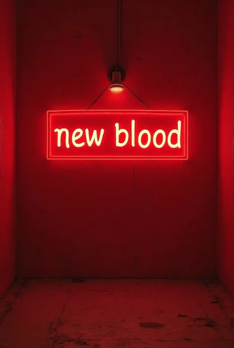 a red wall with a sign of lights that say in Spanish "New Blood"