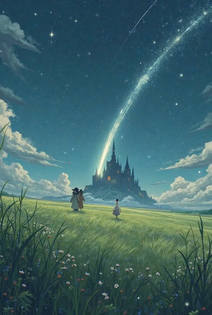 Howls moving castle field shooting star . A heart a heavy burden 