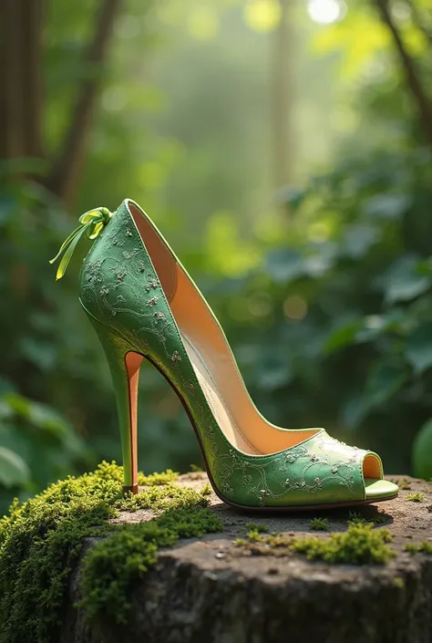 Create a picture of a long and luxurious heel for a charming enfp style with green touches