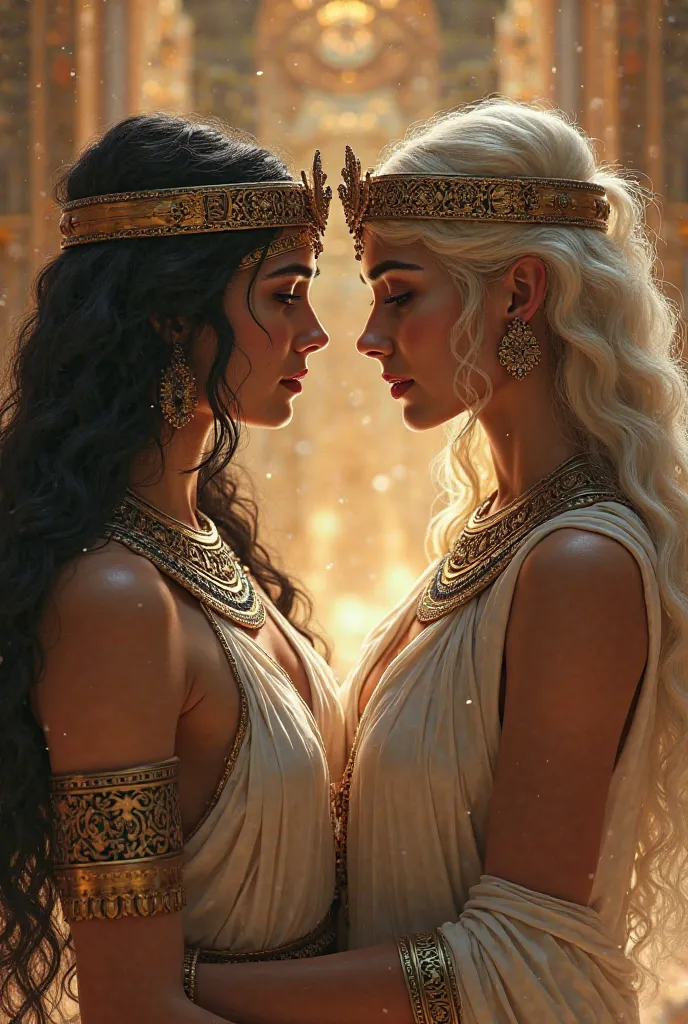 I would like an image with Cleopatra and the Goddess Aphrodite, both looking very close to the popular imagination, very classic and in the image.there may be elements of both archetypes, in format 9:16