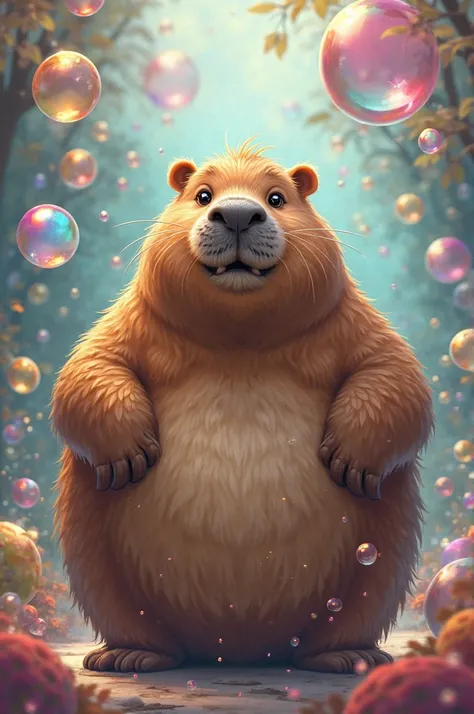 Create a stocky capybara with big bubbles