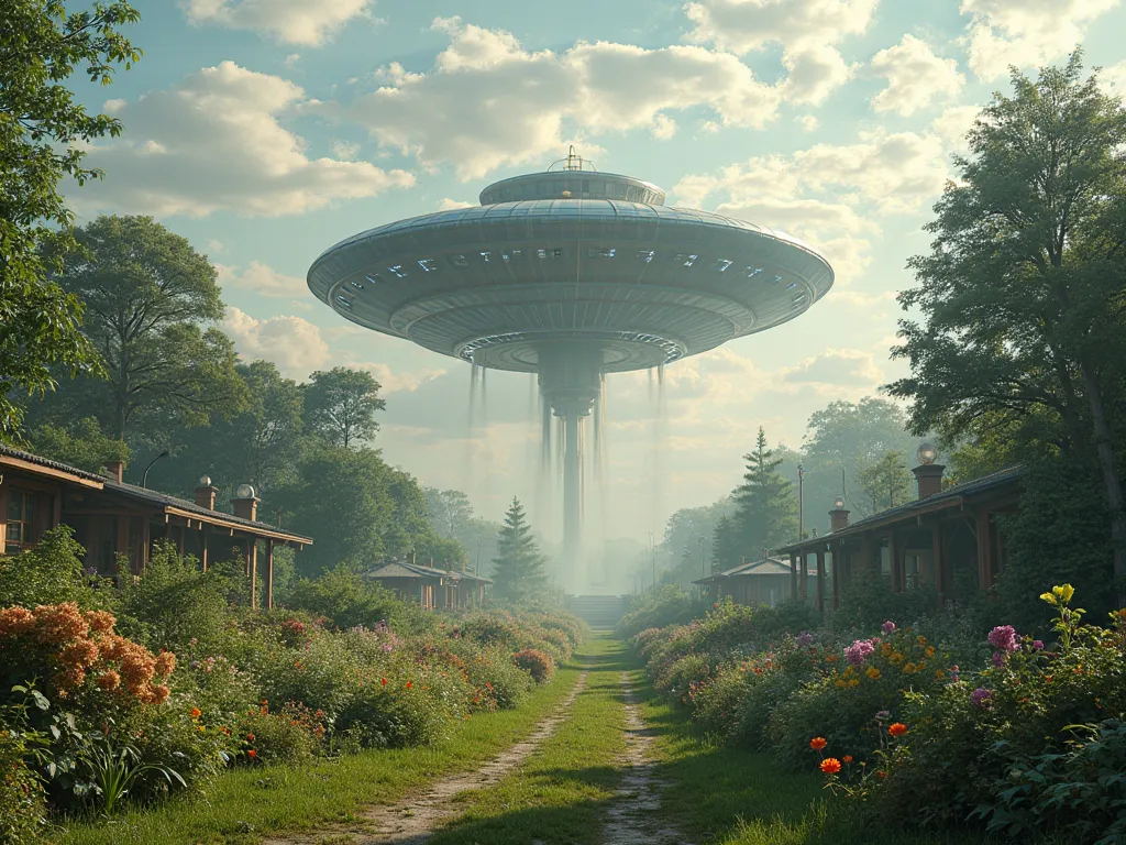 Large-scale UFO, garden, 
