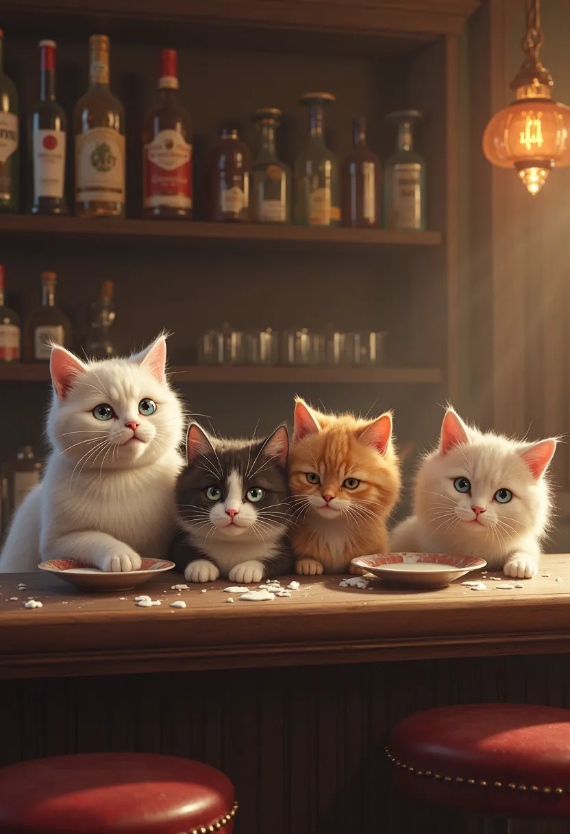 Cats drinking milk in a bar 