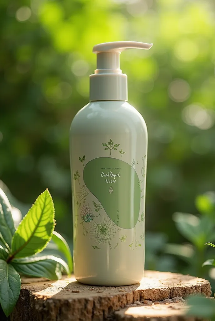 Create a bottle with a repellent cream dispenser with the name EcoRepel NEEM 