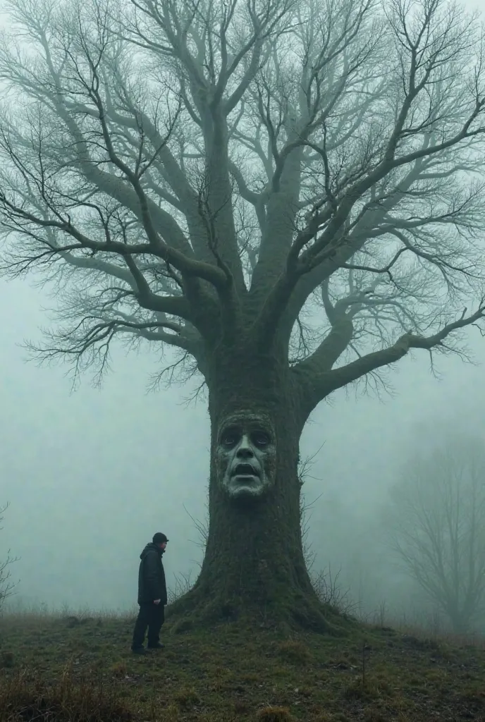 Realistic images used for psychology tests
A thick tree stands in a fantastic landscape。The thick tree has、person's face appears in front of the tree、the face looks like a part of a tree, but、and when you look closely, it also feels like it exists independ...