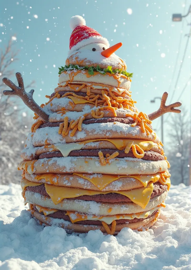 a snowman who has fat instead of snow, that is, he is mega fat and consists of fast food