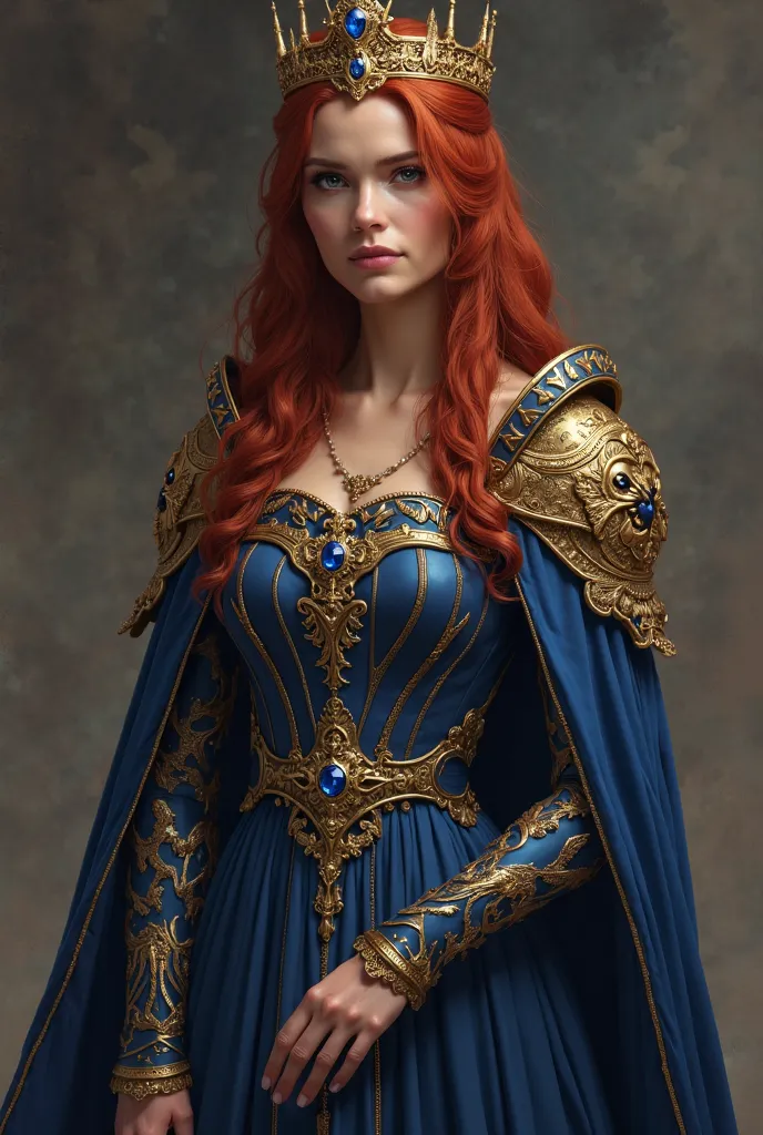 Generate an image based on this description
Queen Seraphine Vaelmont of Eldoria

Seraphine Vaelmont is an imposing figure, whose mere presence carries the weight of Eldoria's crown. Tall and regal posture, her silhouette is slender and strong, that of some...