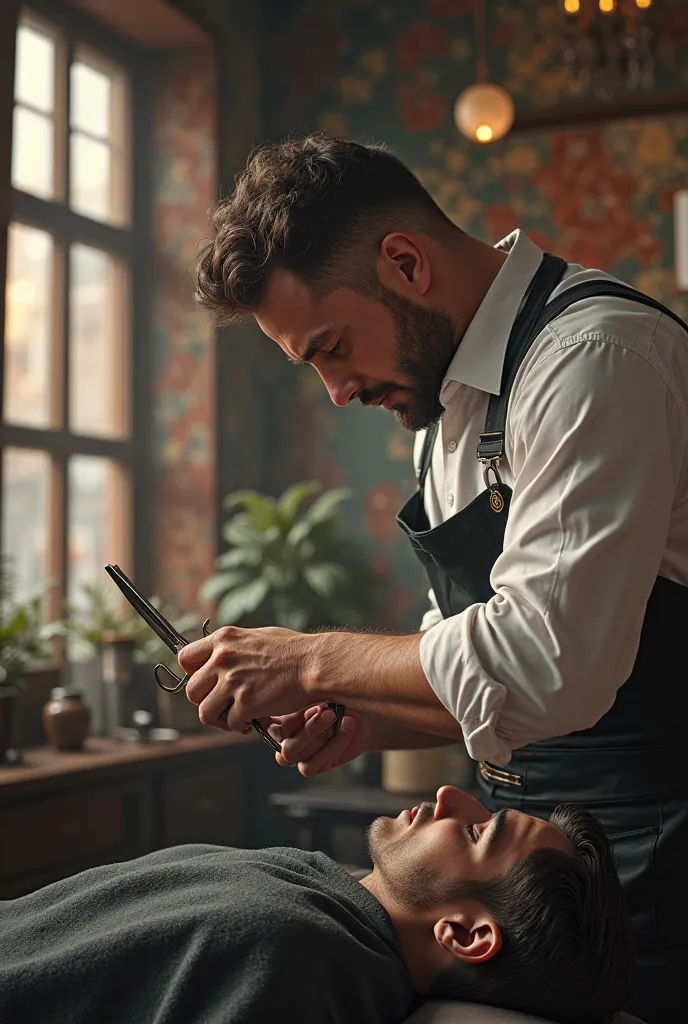 Barber shop with razor scissors