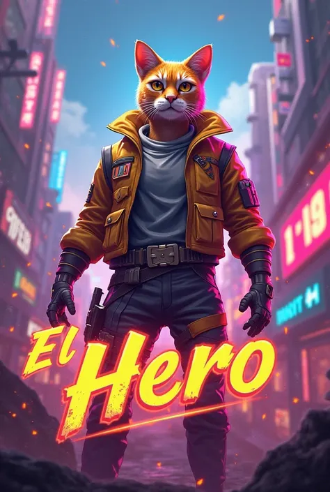 Create a thumb for a YouTube video featuring the Free Fire player El Gato with the name EL HERO in the middle of the thumb 
