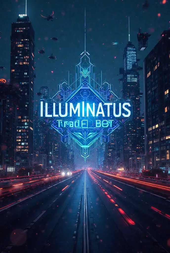 Create a logo with the word Illuminatus trade bot . in a futuristic environment  