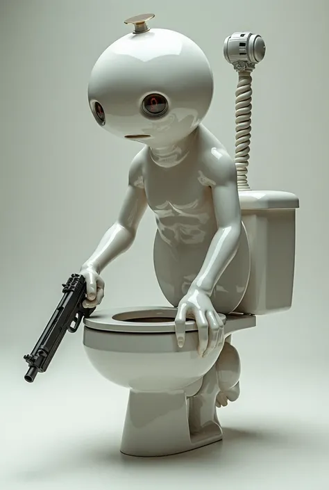 Skibadi toilet holdng a gun