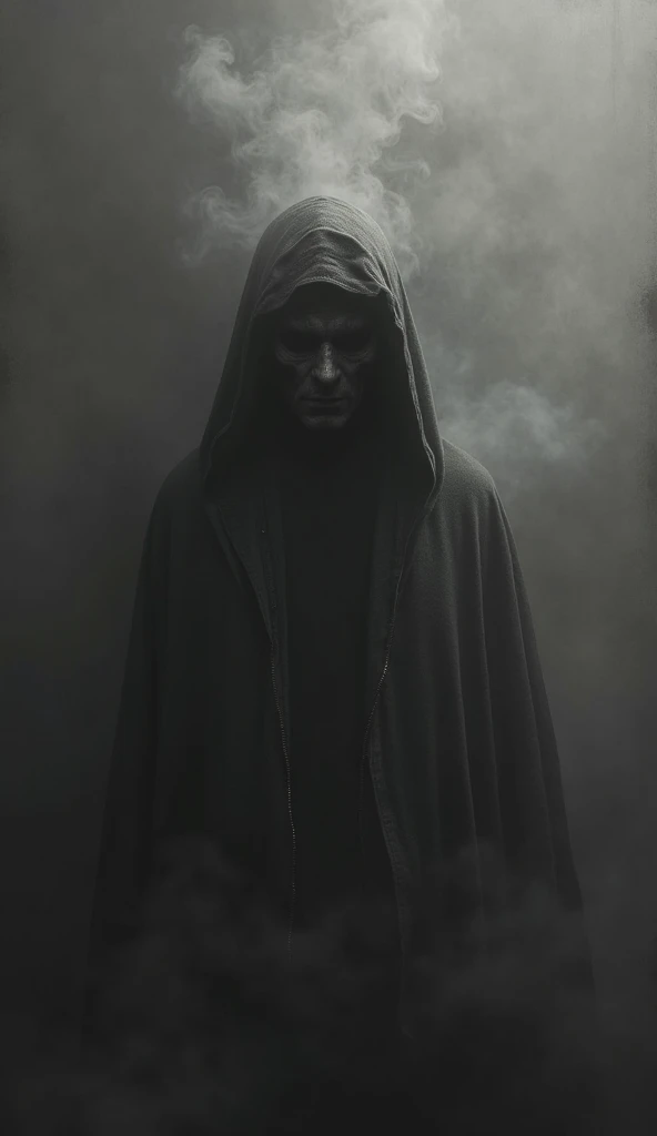 a humanoid smoky figure in 8k, Surrounded by dark smoke, blurred face, dramatic pose, dark expression, contours shrouded in mist, dark and mysterious atmosphere, Gothic and sinister ambience, contrasting lighting effects, realistic oil painting, high detai...