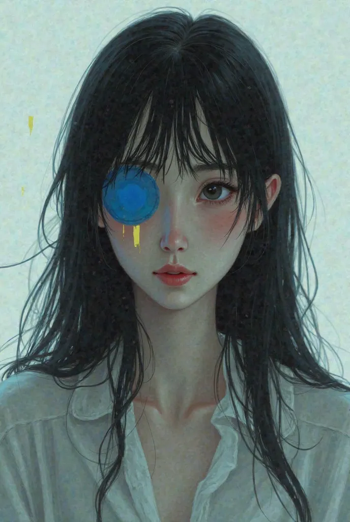 Woman Ai, only, linda, shy,  blushed, nervous, black hair, Blue Eye Patch