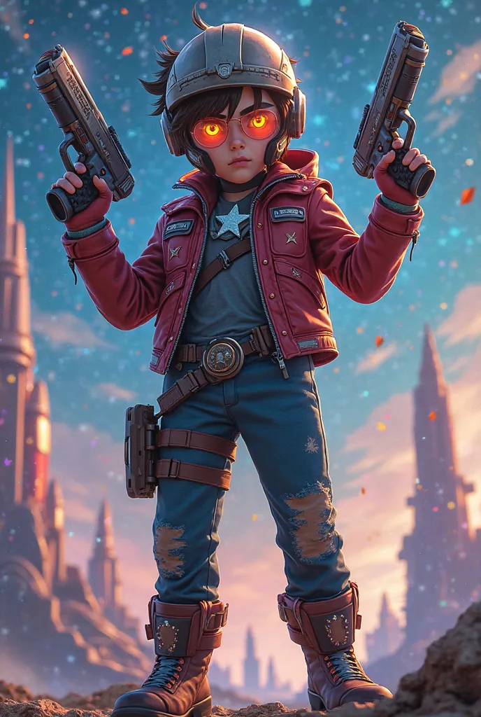 Izuku midoriya wearing marvel’s starlord clothes and using 2 blaster guns