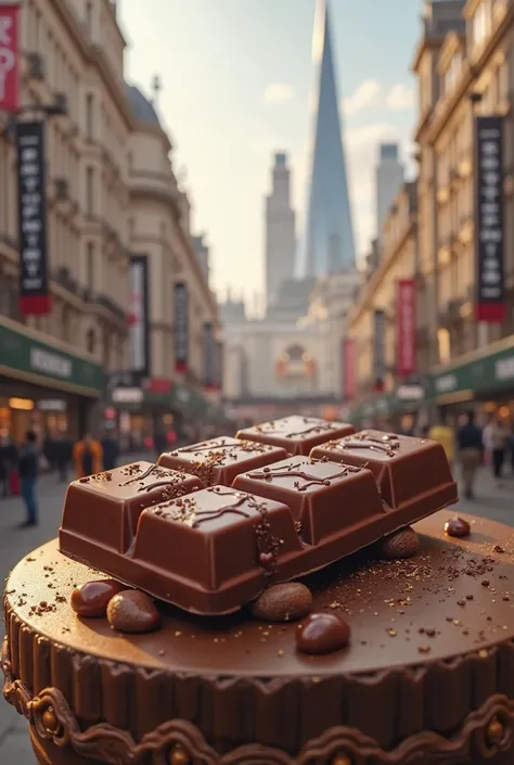 Chocolate bar in the middle of the city of London