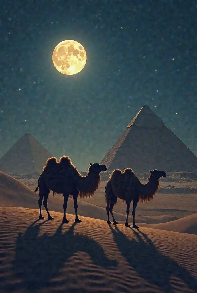 Have a beautiful evening in Egypt, With camels and a beautiful moonlight 