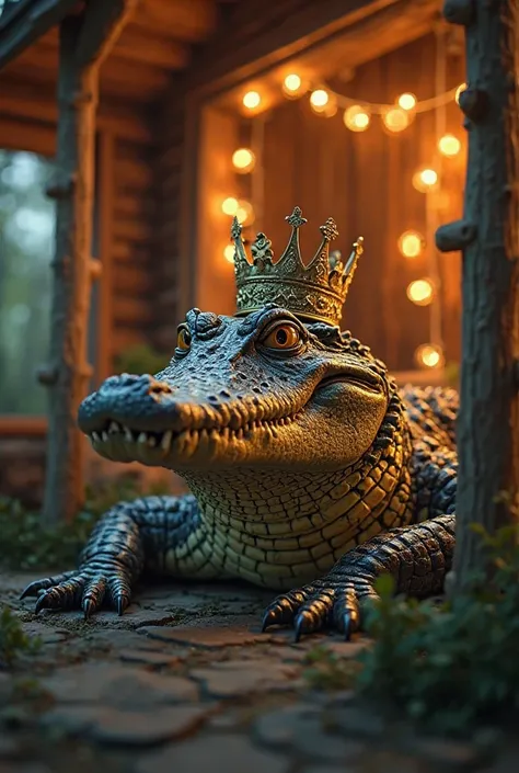 Take the people out and add an alligator with a crown on it and a cabin with sting lights 