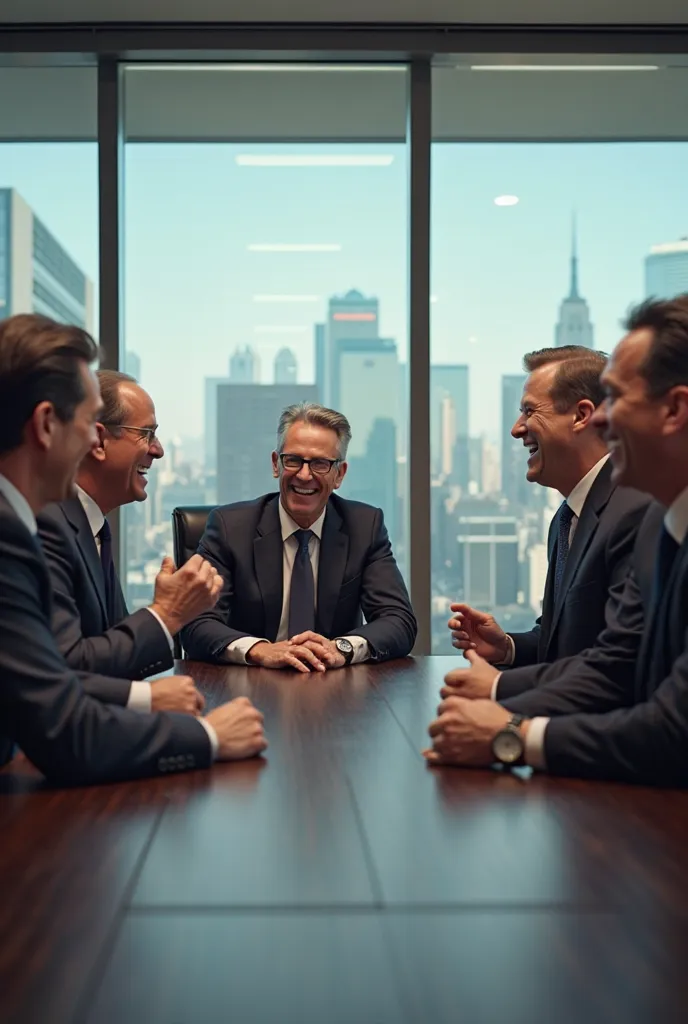 Photo montage of Blockbuster executives laughing at a meeting