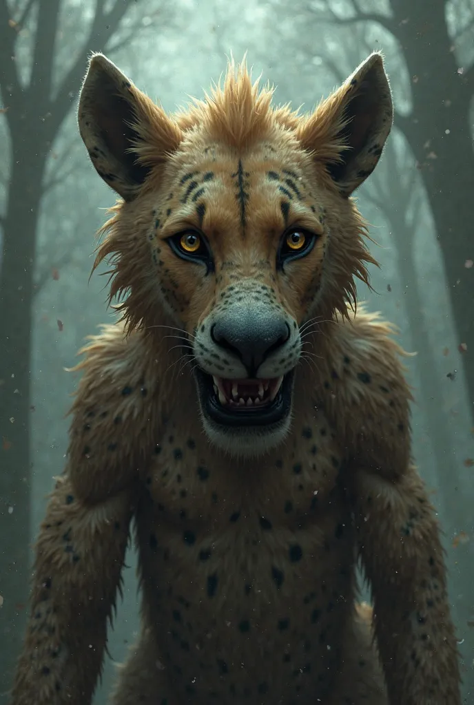 Kion wearing a hyena costume and a ball gag. 