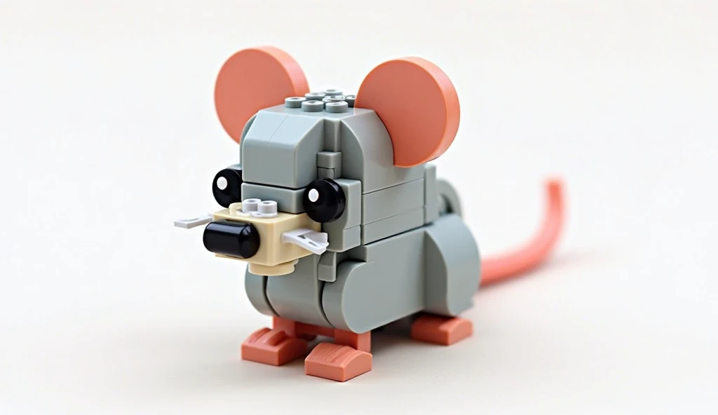 Create an image of a mouse made with LEGO pieces,   Neutral white background 