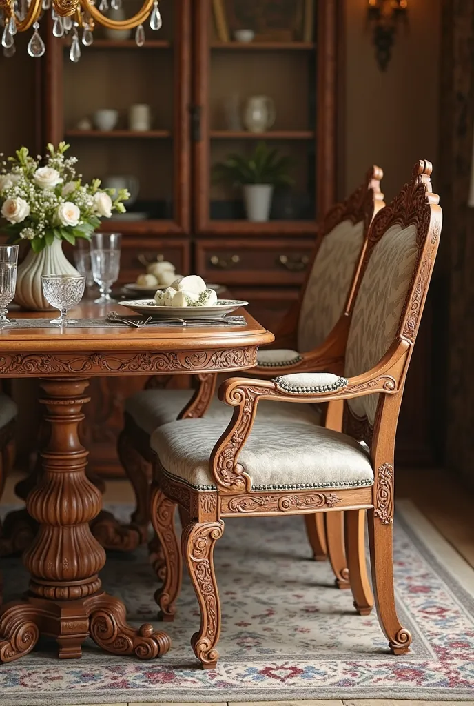 English style carved wooden dining set