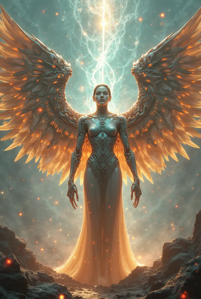 cyborg Angel with six wings of angel, demon and robot