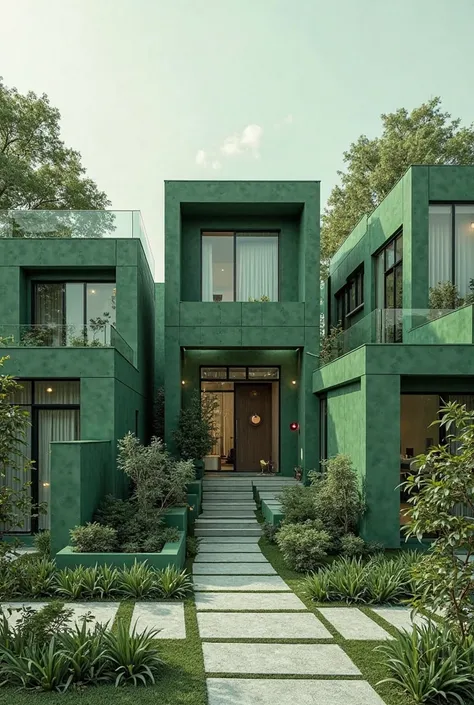 generate modern houses with green color wall facades