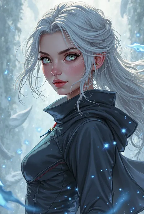 Illustration of a fantasy character.
A beautiful 18-year-old girl with Traits delicate but marked by a decisive expression. He has a small scar on his left eyebrow , reminder of a failed capture attempt during his hood.
eyes:
silver grey, like storm clouds...