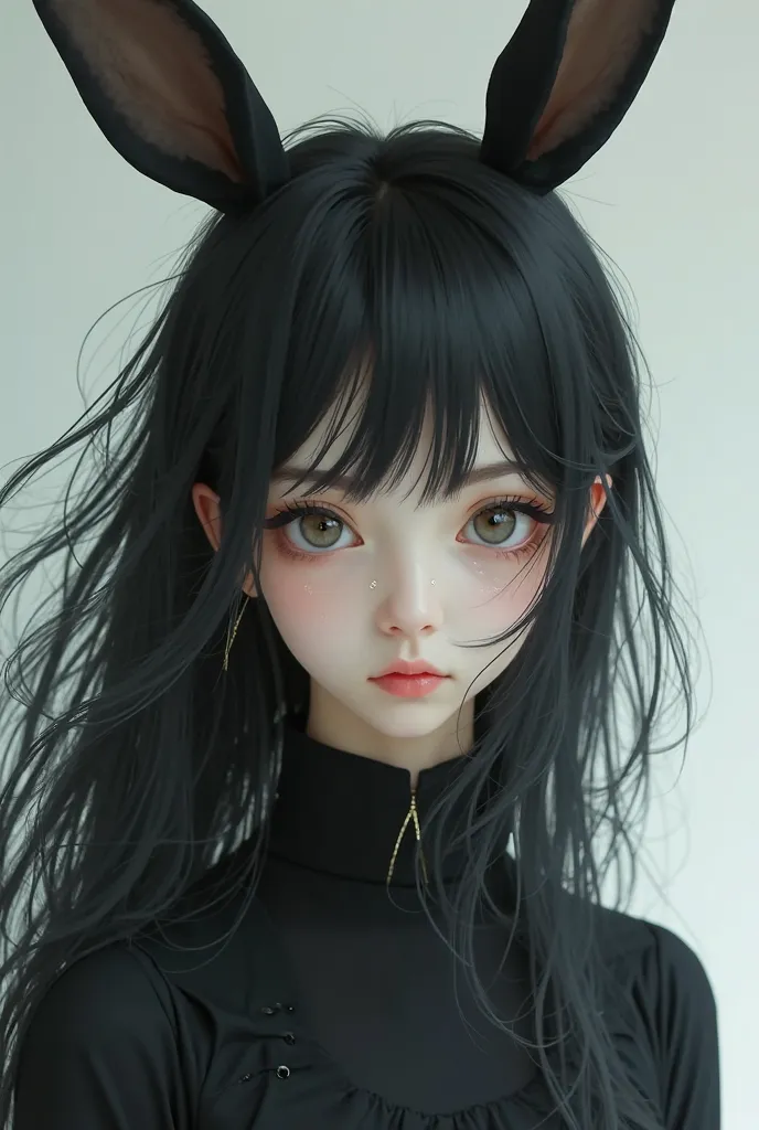 I could raise a girl with black rabbit ears, black-haired girl,  white skin,  top preto