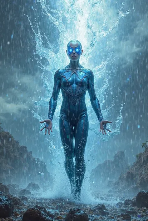 Water superhero causing rain