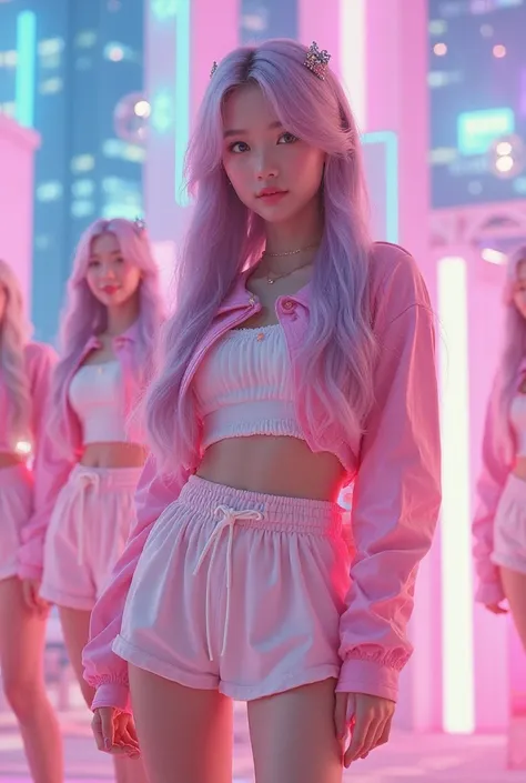 Can you make me a korean girl who has a candy vibe and can it look more realistic and her in a kpop group?