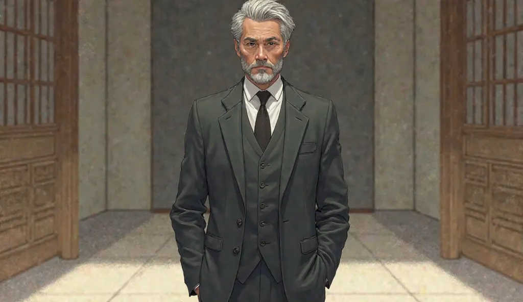 1 man, 50th Generation， suit， Compa，handsome，beard， Japanese