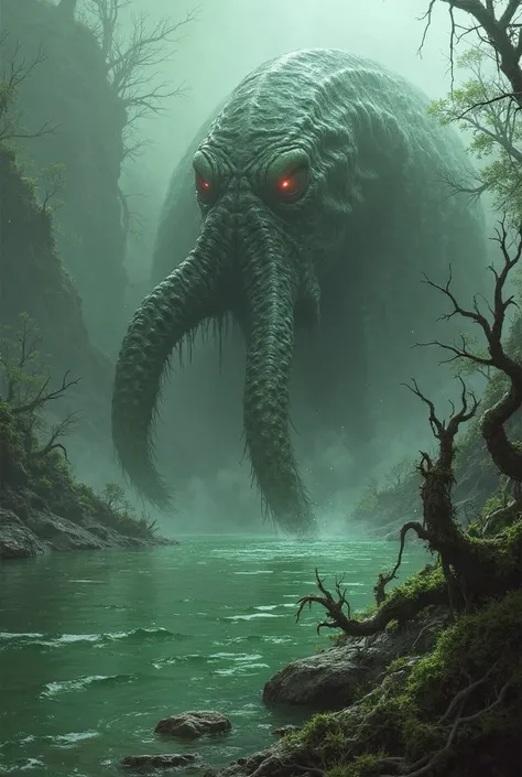 Tentacle of an acid monster coming out of slimy green waters