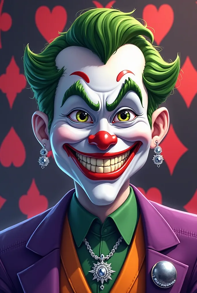 Create cartoon joker image with silver jewelry with the Joker cutter jewelry background 