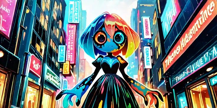 jade and crystalline modern city, building etched and painted with Asian stylings, some buildings brilliantly lit with colorful fluorescent lights, the pedestrians are blue skinned frog men (huge eyes, humanoid, mottled blue skin, long fingers, black cyber...