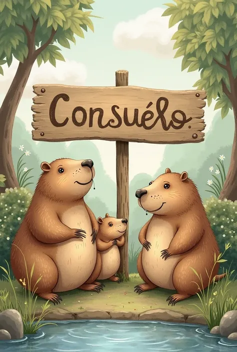 Capybaras drawn with a sign that reads: consuelo