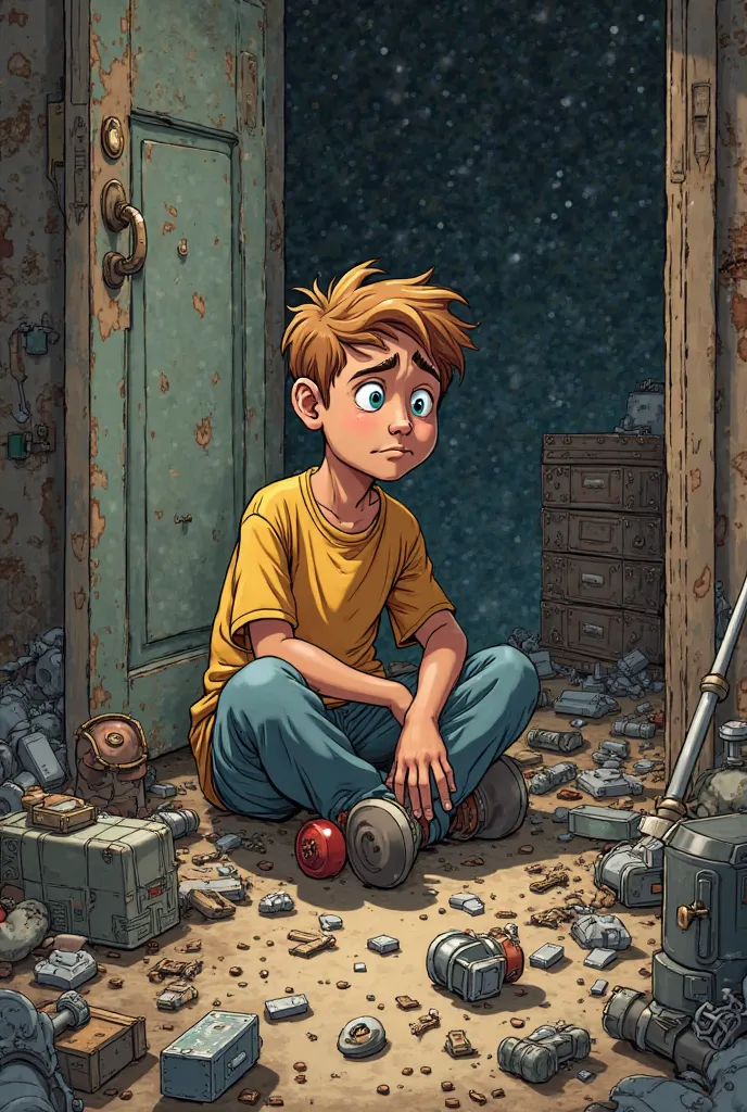 Scene 1:
 
- Panel 1: Wide shot. Timmy, a curious  boy, sits surrounded by scattered parts of a half-built robot in his messy room.  Frustration is evident on his face.  Caption: "Timmy's big dream... a robot!"
- Panel 2: Close-up on Timmy's face, showing ...