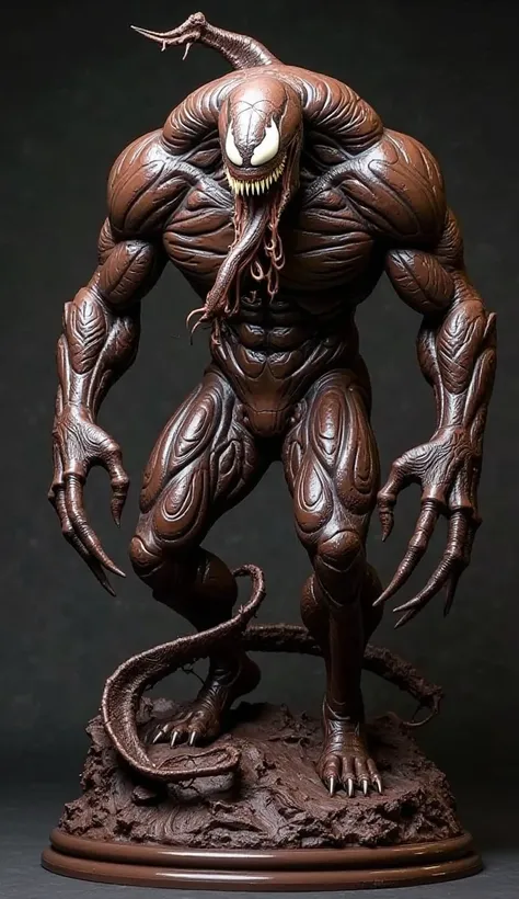 Venom uses his sharp claws and long tongue to create a scary but unique chocolate sculpture.