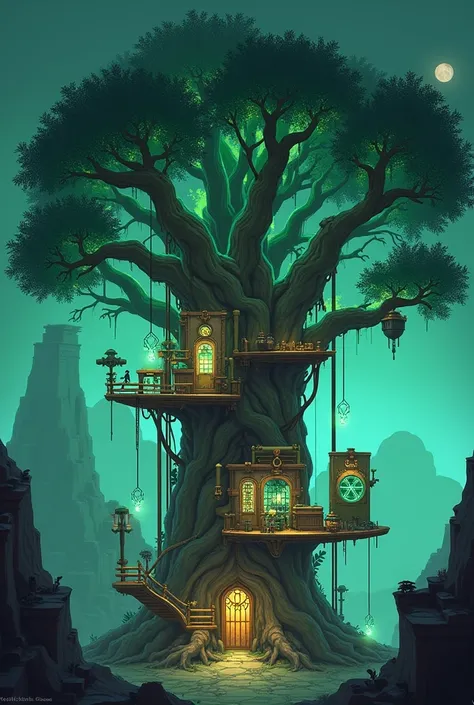 
**Final Prompt:**  
"Design a Minecraft base in the style of Arcane’s steampunk-cyberpunk fusion, where a massive, glowing bioluminescent tree (reminiscent of Zaun’s Tree of Life) is the centerpiece, with the house built **around** it. Key features:  

1....