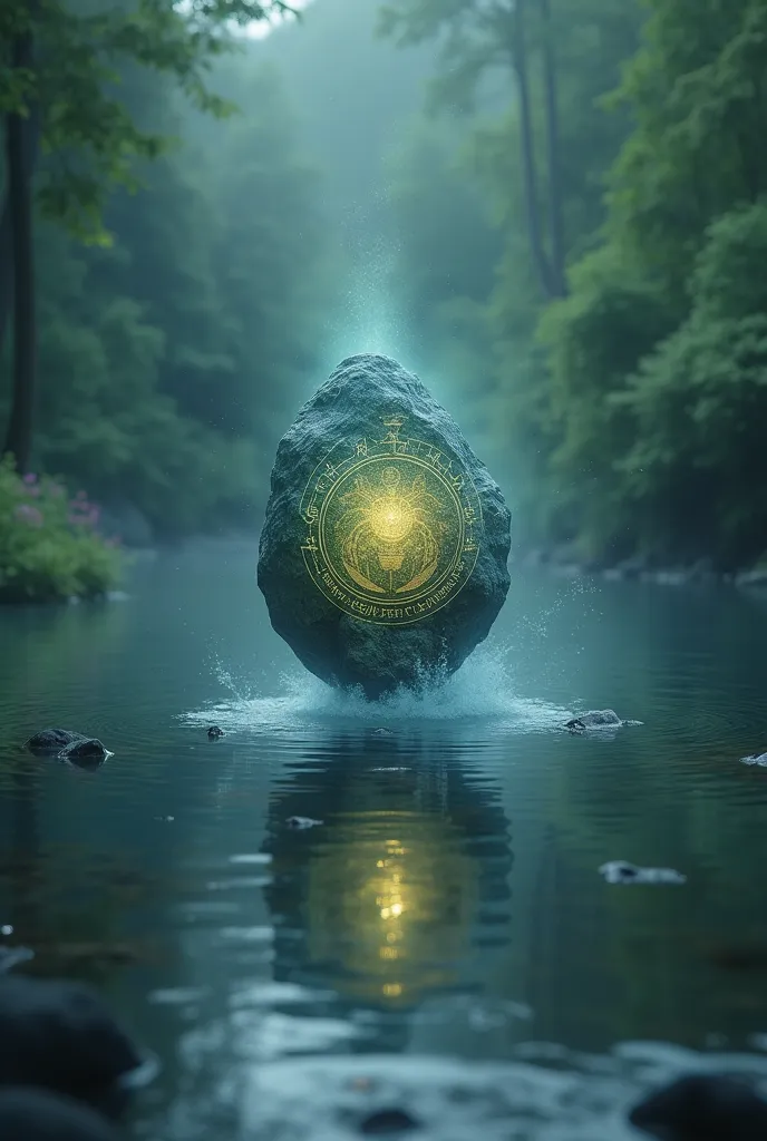 A floating stone in the middle of the lake, emanating a magical glow