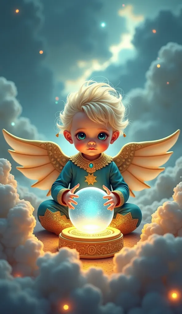 The baby fortune teller is in heaven and has 、 has a crystal ball
The line of sight is correct、 Facing Front 、 yellow costume