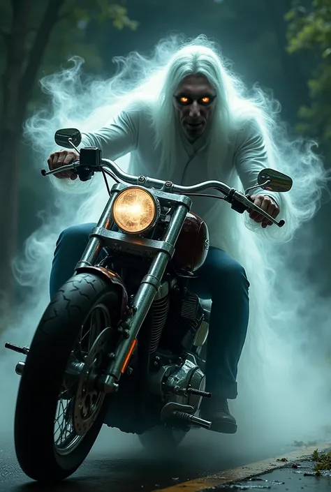 Riding a ghost biker-style Harley Davidson sideways