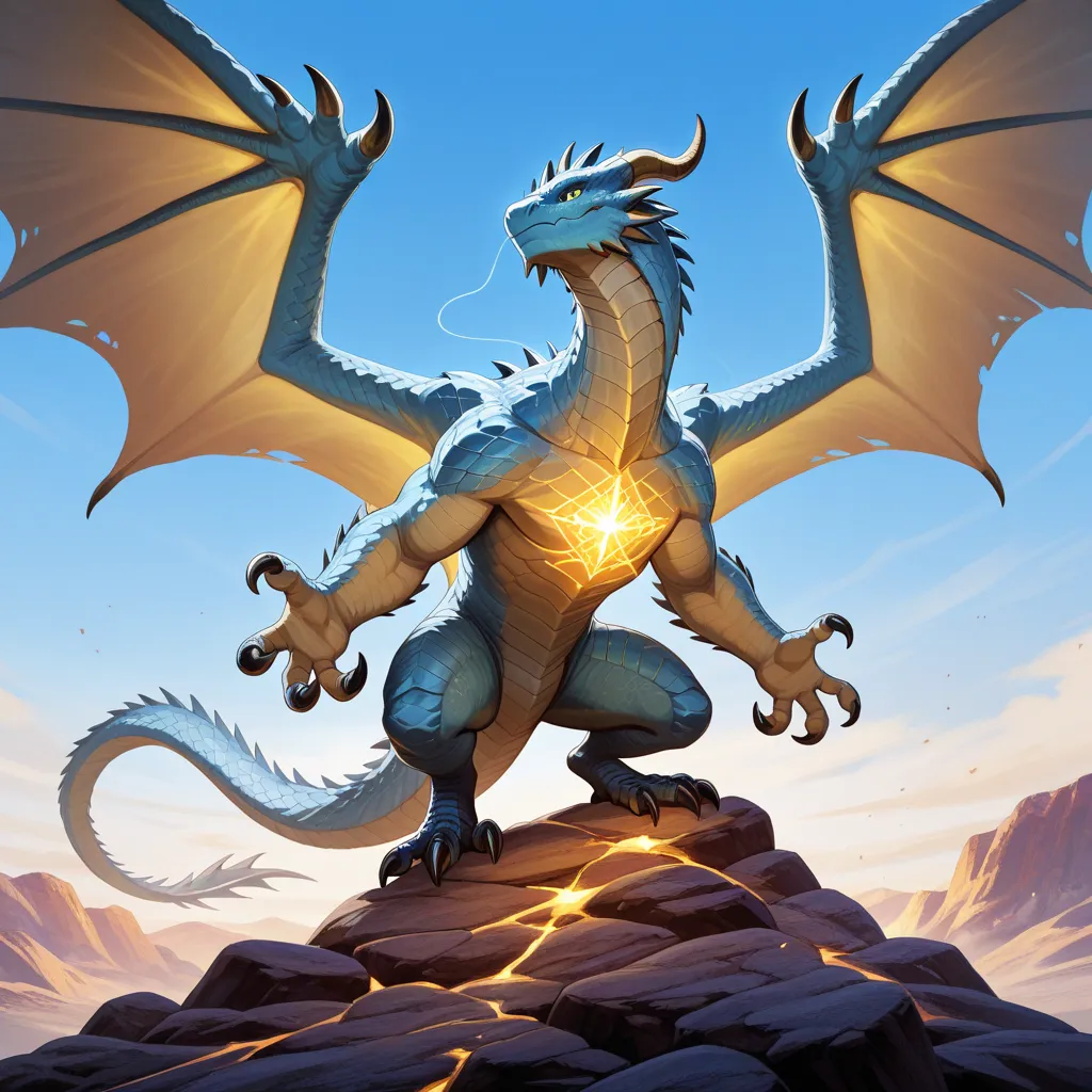 masterpiece, better quality, dragon, without humans, Alone, open wings, light, Line,  blue sky , majestic pose , full body 